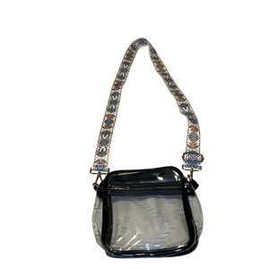 Clear Stadium Bag Crossbody Purse with Embroidered Guitar Strap Black Trim